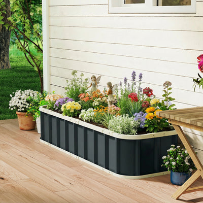 Outsunny Galvanised Raised Garden Bed, 5 x 2 x 1 ft Metal Planter with Gloves and Folded Edging, Dark Grey 