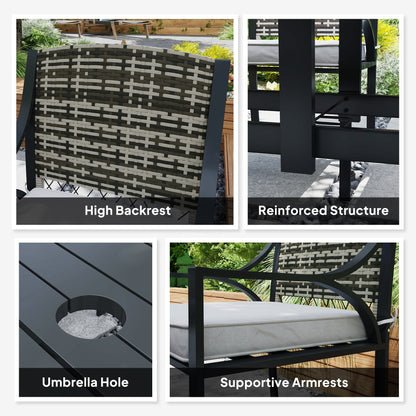 Outsunny Rattan Garden Furniture Set with Cushions, 6 Seater Rattan Dining Set with 6 Armchairs, 150 x 96cm Rectangular Table, Umbrella Hole, for Outdoor, Patio, Balcony, Terrace, Conservatory 