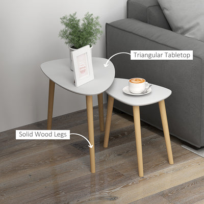HOMCOM Nesting Coffee Table, Set of 2 Side Tables, Stacking End Tables with Solid Wood Legs, for Living Room Bedroom, Light Grey 