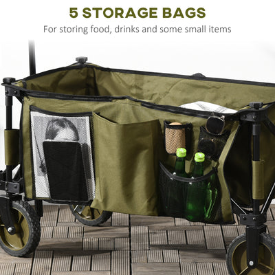 Outsunny Folding Garden Trolley, Cargo Trailer on Wheels, Collapsible Camping Trolley with Folding Board, Outdoor Utility Wagon with Steel Frame and Oxford Fabric, Green 