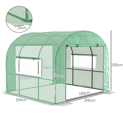 Outsunny 300 x 300cm Walk-In Polytunnel Greenhouse - Green 