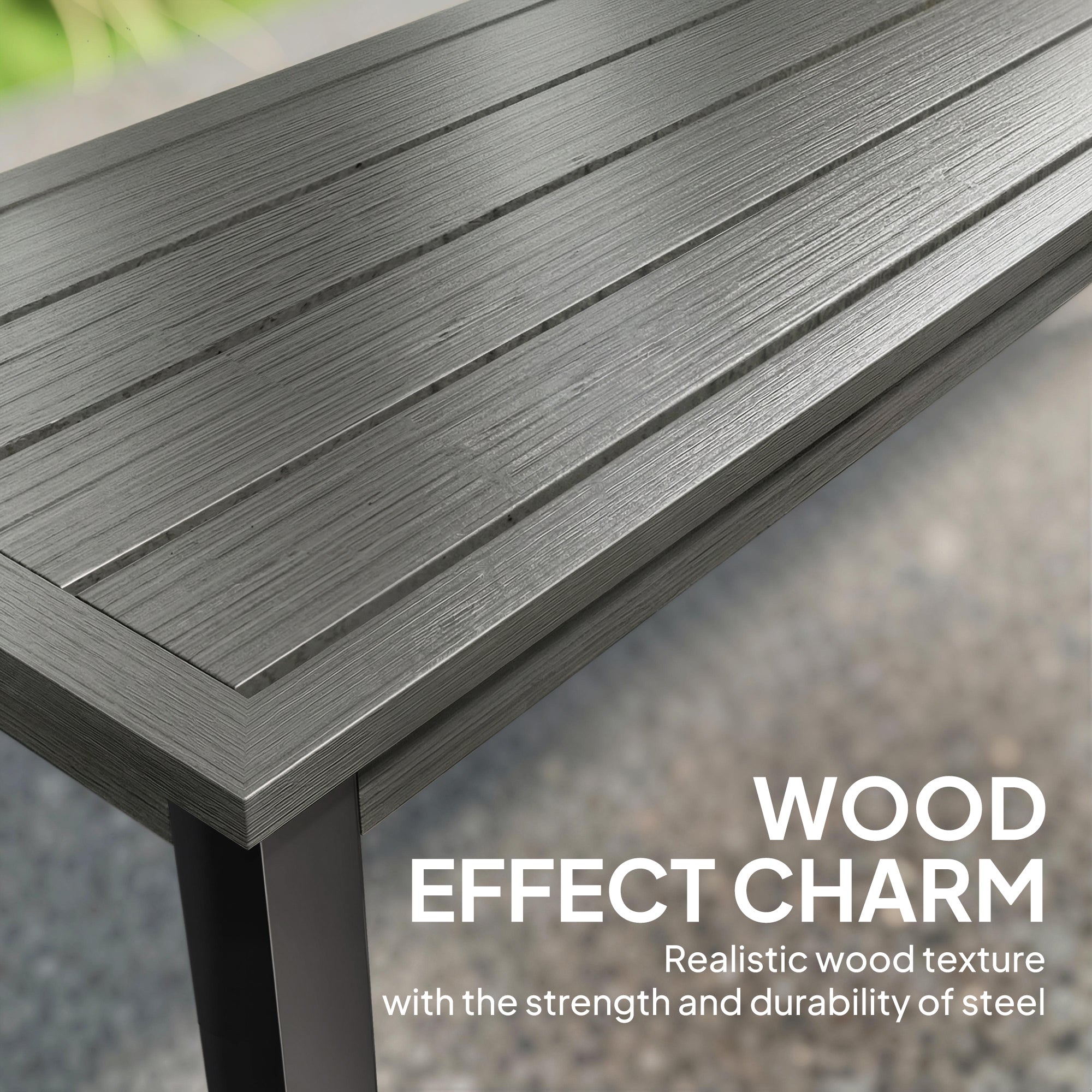 Outsunny 2 Seater Garden Bench, Outdoor Bench Loveseat with Wood-Effect Slatted Seat and Steel Frame for Patio, Park, Grey 