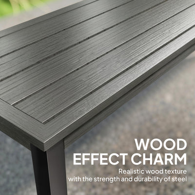 Outsunny 2 Seater Garden Bench, Outdoor Bench Loveseat with Wood-Effect Slatted Seat and Steel Frame for Patio, Park, Grey 