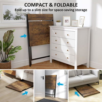 HOMCOM 70 cm Folding Computer Desk with Monitor Shelf - Rustic Brown 