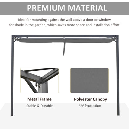 Outsunny 3 x 3(m) Outdoor Pergola Retractable Canopy Wall Mounted Gazebo Patio Shelter Sun Shade, Grey