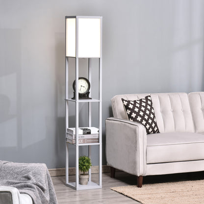 HOMCOM 3-Tier Floor Lamp, Floor Light with Storage Shelf, Reading Standing Lamp with Acrylic Shade for Living Room, Bedroom, Kitchen, Dining Room, Office, Dorm, 160cm, Grey 