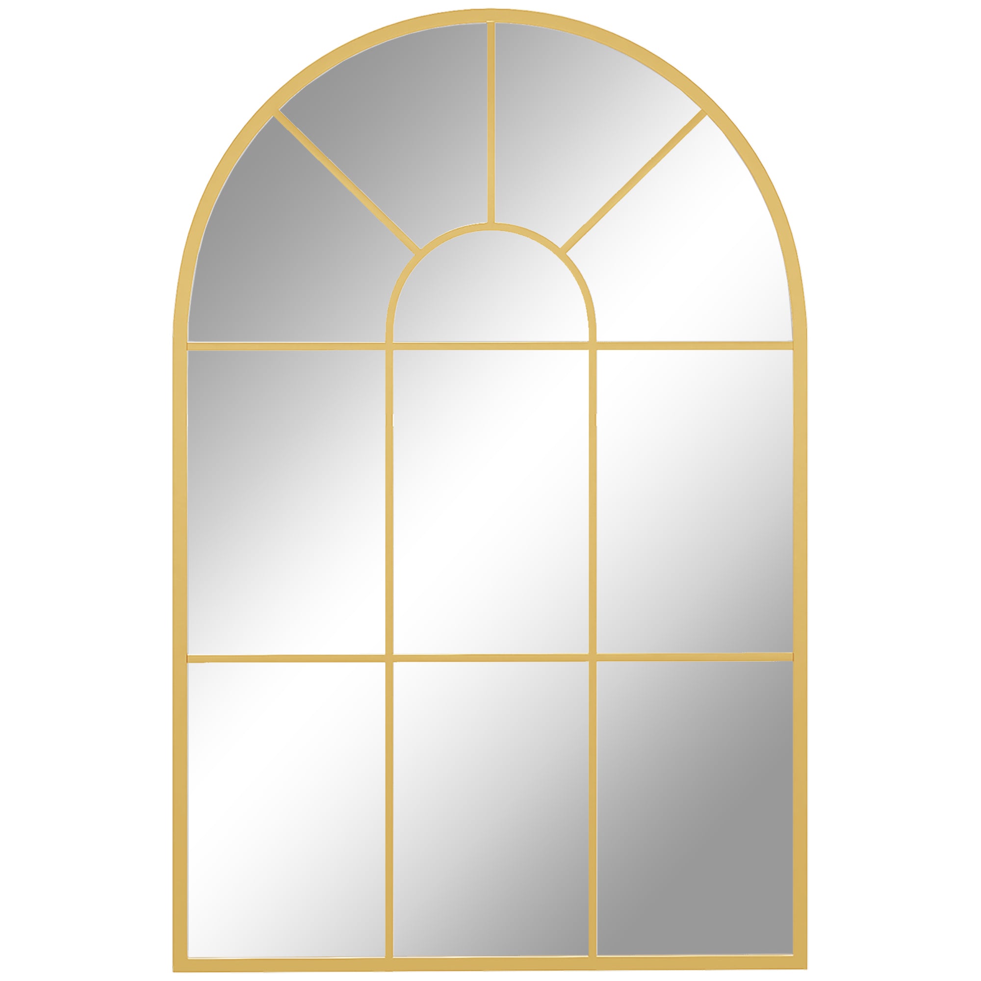 HOMCOM Modern Arched Wall Mirror, 91 x 60 cm Window Mirrors for Living Room, Bedroom, Gold Tone 