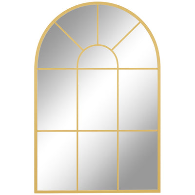HOMCOM Modern Arched Wall Mirror, 91 x 60 cm Window Mirrors for Living Room, Bedroom, Gold Tone 