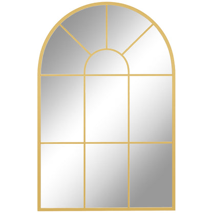 HOMCOM Modern Arched Wall Mirror, 91 x 60 cm Window Mirrors for Living Room, Bedroom, Gold Tone 