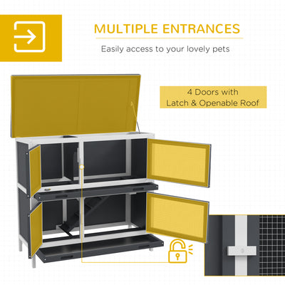 PawHut Double Decker Rabbit Hutch 2 Tier Guinea Pig House Pet Cage Outdoor with Sliding-out Tray, 100 x 47 x 91cm, Grey 