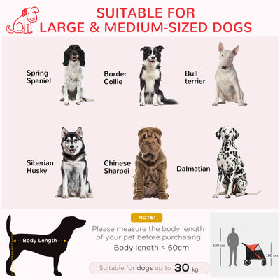 PawHut One-Click Foldable Pet Travel Stroller with Rain Cover, Cat Dog Pushchair with Universal Front Wheels, Shock Absorber, Storage Bags, Mesh Window, Safety Leash for Large and Medium Dogs (Red) 
