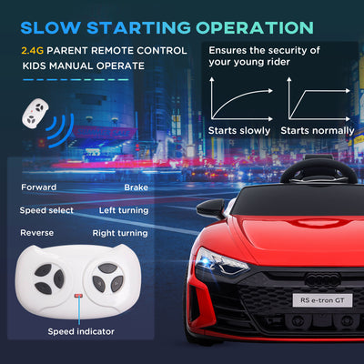 HOMCOM Audi Licensed 12V Kids Electric Ride-On, with Remote Control, Suspension System, Lights, Music, Motor - Red 
