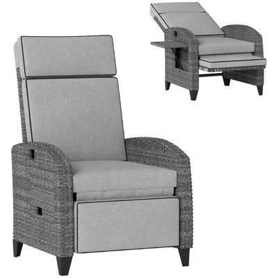 Outsunny Outdoor Recliner Chair with Adjustable Backrest and Footrest, Cushion, Side Tray, Light Grey 