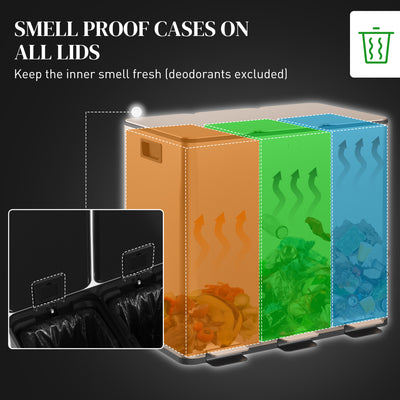 HOMCOM 45L Triple Compartment Stainless Steel Bin, with Deodoriser Holders - Gold Tone 