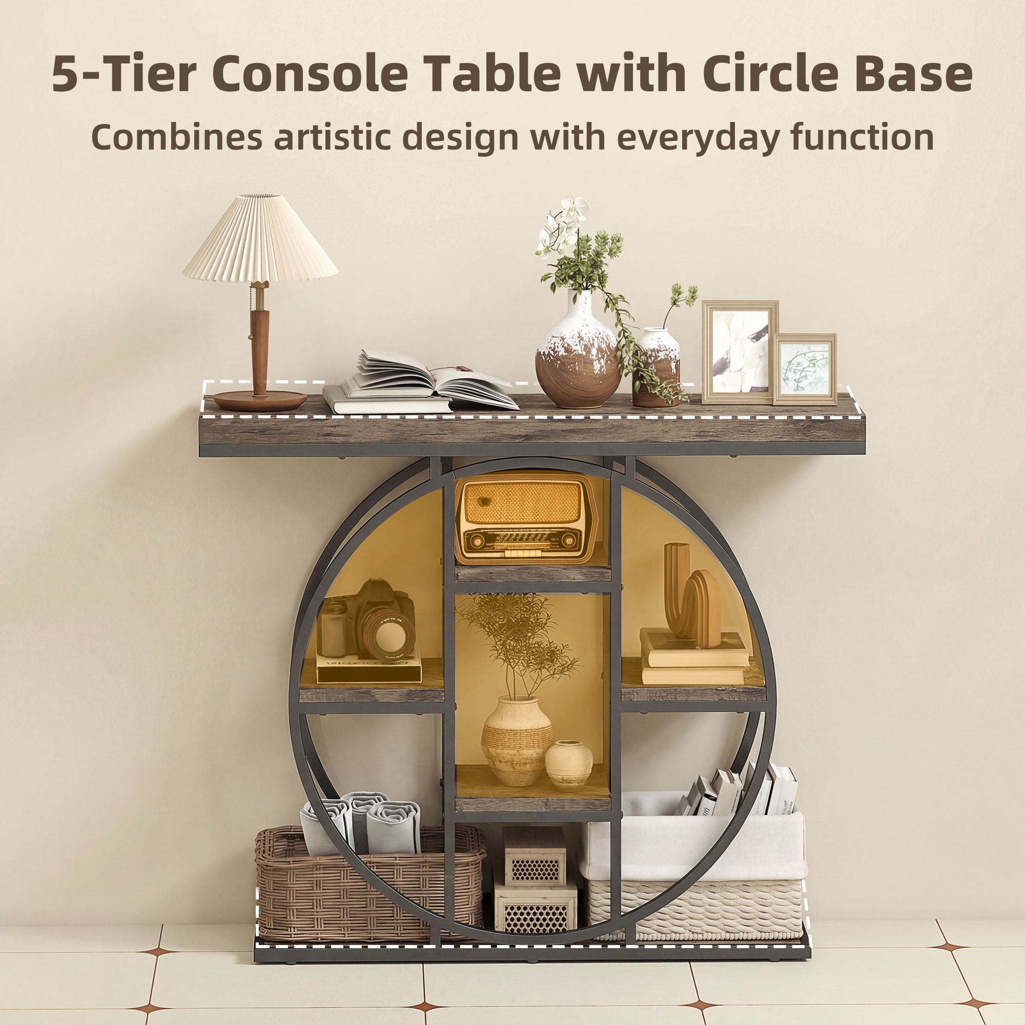 HOMCOM Industrial Console Table with Storage Shelves - Rustic Brown 