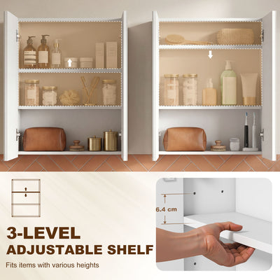 HOMCOM Wall Mounted Bathroom Mirror Storage Cabinet w/ Door Adjustable Shelf, White 