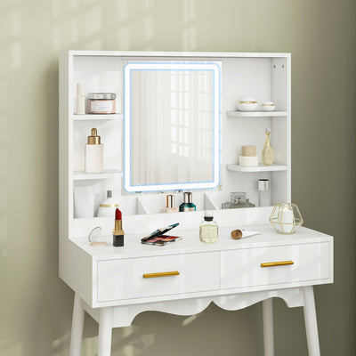 HOMCOM Elegant Dressing Table, with LED Mirror - White 