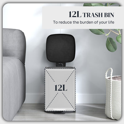 HOMCOM 12L Modern Boxy Metal Home Kitchen Bin - Black 
