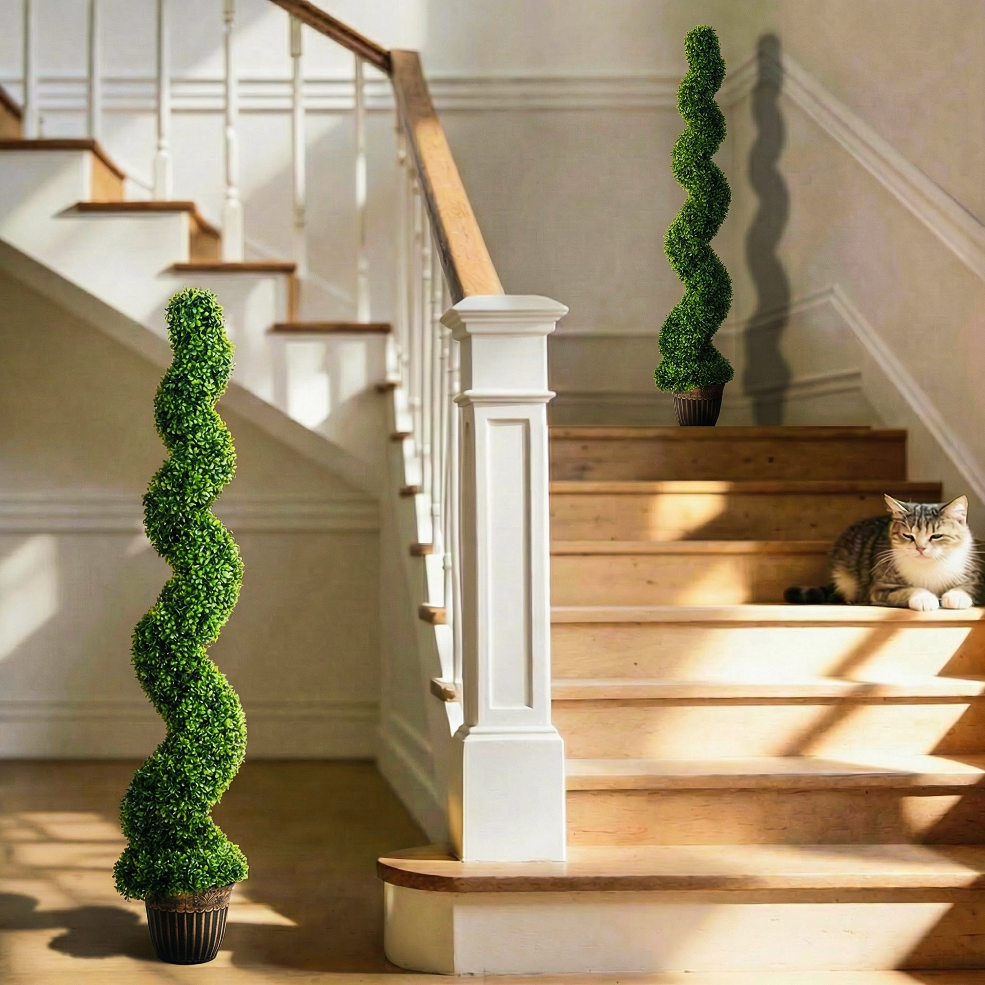 HOMCOM Set of 2 Artificial Plants, Topiary Spiral Boxwood Trees with Pot, for Home Indoor Outdoor Decor, 150cm 