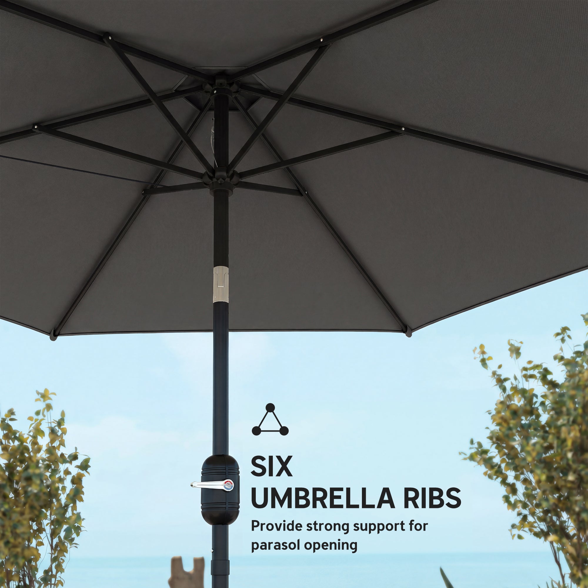 Outsunny 2.6 m Garden Parasol Umbrella with Aluminium Pole, Outdoor Patio Umbrella with Tilt and Crank, Vent, Black 
