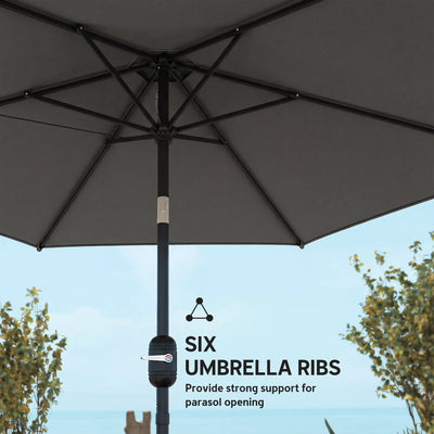 Outsunny 2.6 m Garden Parasol Umbrella with Aluminium Pole, Outdoor Patio Umbrella with Tilt and Crank, Vent, Black 