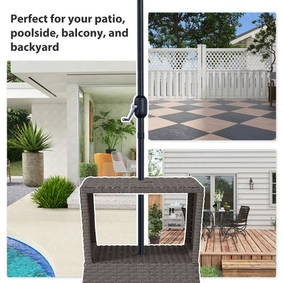 Outsunny Rattan Outdoor Coffee Table, Wicker Garden Patio Bistro Side Table with Umbrella Hole and Storage Space, Dark Grey 