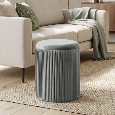 HOMCOM Storage Ottoman Modern Velvet Round Foot Stool for Living Room Bedroom 45 cm Grey 