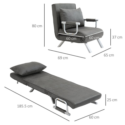 HOMCOM 4-in-1 Faux Suede Chair Bed - Grey 