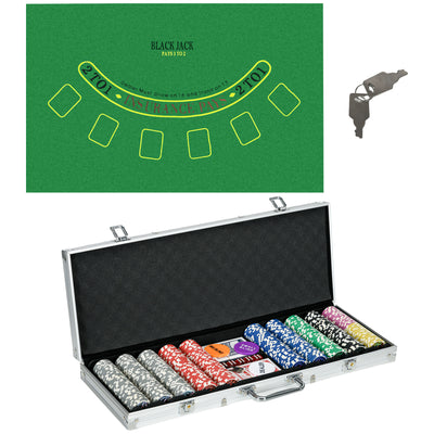 SPORTNOW 500-Piece Poker Chips Set, Poker Set with Mat, Chips, Two Card Decks, Dealer, Five Dices 