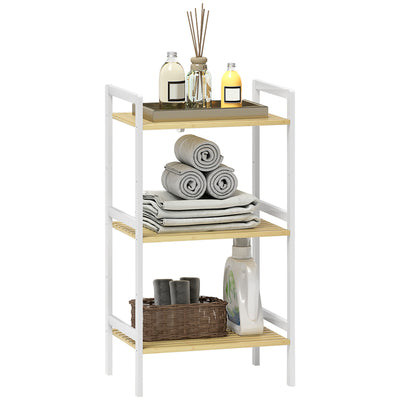 HOMCOM Three-Tier Bamboo Adjustable Shelf Storage Unit 