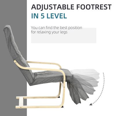 HOMCOM Wooden Lounging Chair Deck Relaxing Recliner Lounge Seat with Adjustable Footrest & Removable Cushion, Dark Grey 