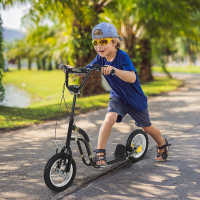 HOMCOM Teen Kids Stunt Scooter w/ Adjustable Handlebar, 12 Inch Rubber Tyres, Dual Brakes, Black 