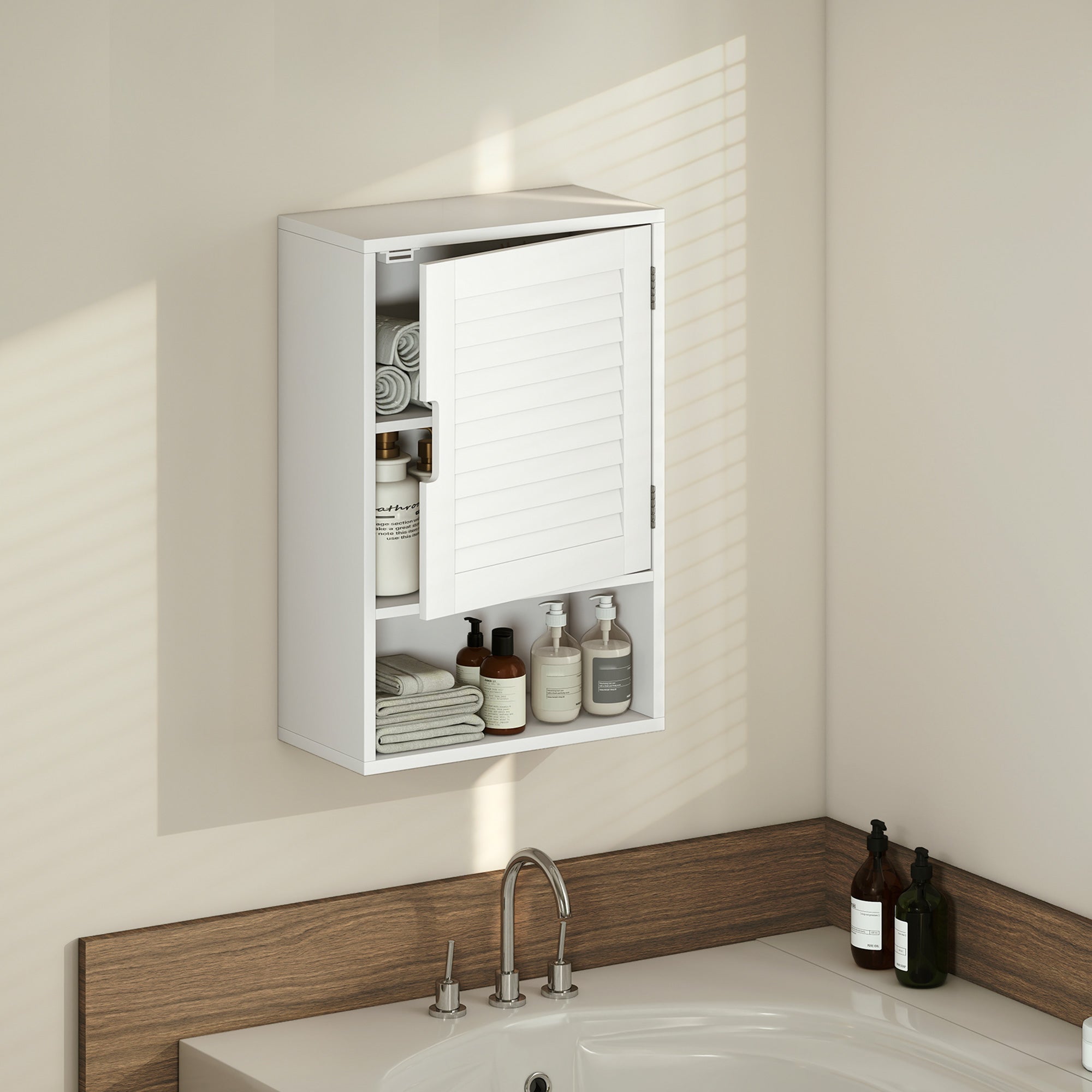 HOMCOM Bathroom Cabinet, Wall Mounted Storage Cabinet with Adjustable Shelves, 40 x 20 x 60 cm, White 