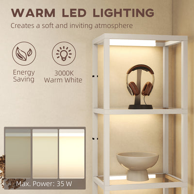 HOMCOM LED Floor Lamp with Glass Shelves, 4 Layers Dimmable Tall Standing Lamp, Modern Column Shelf Floor Light for Living Room, Bedroom, Office, Oak 