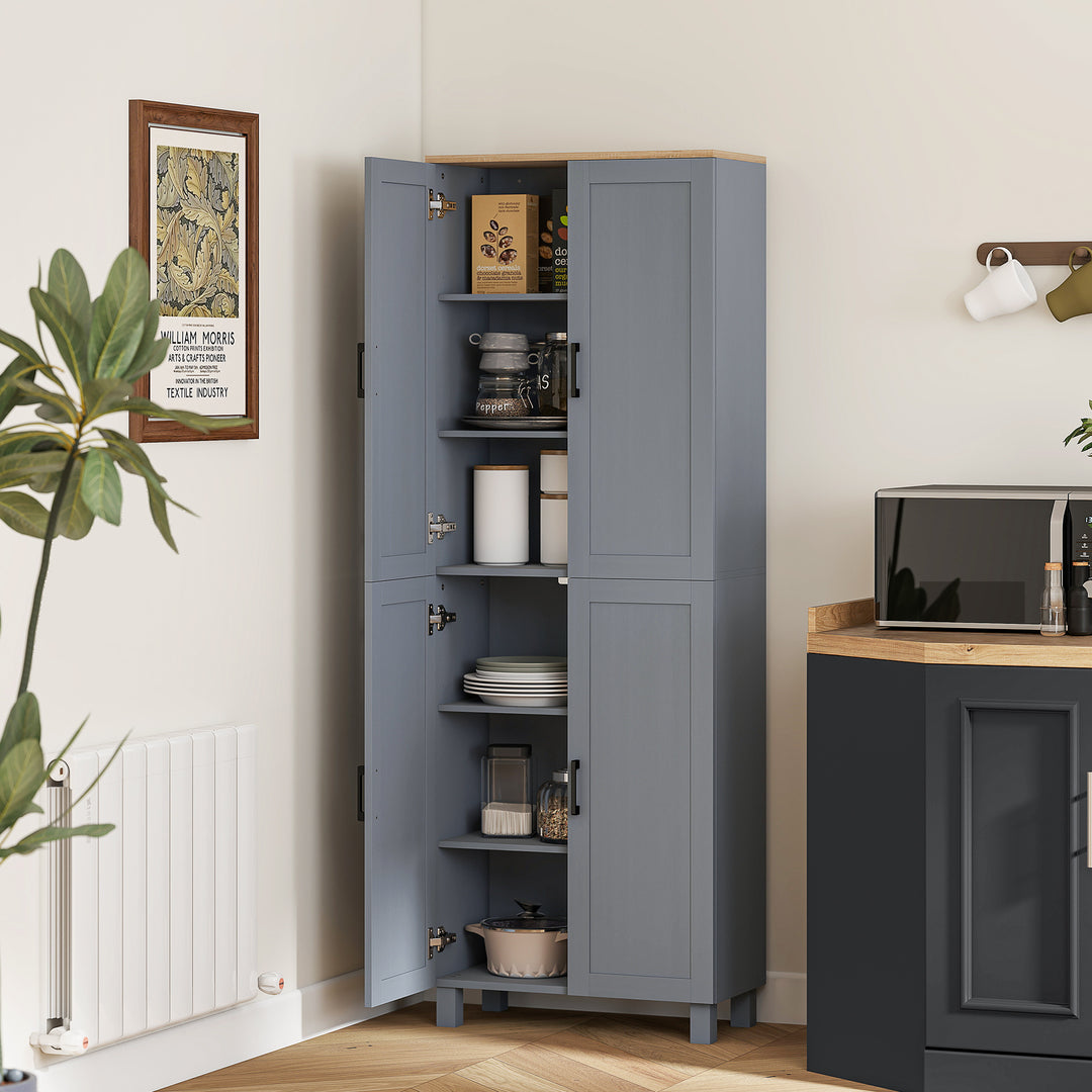 HOMCOM Freestanding Kitchen Cupboard, 4-Door Storage Cabinet with Adjustable Shelves, Modern Kitchen Pantry for Dining Room, 170cm, Grey Wood Effect 