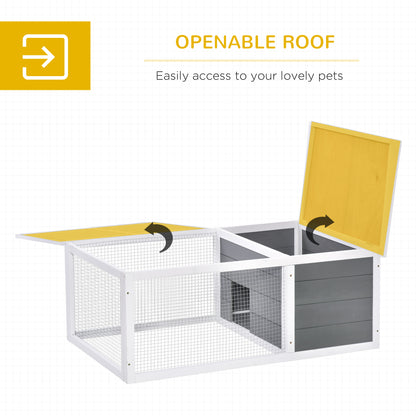 PawHut Rabbit Hutch Guinea Pig Hutch Wooden Small Animal Cage Rabbit Run Duck House with Openable Roof for Indoor Outdoor 115 x 66 x 47.5 cm 