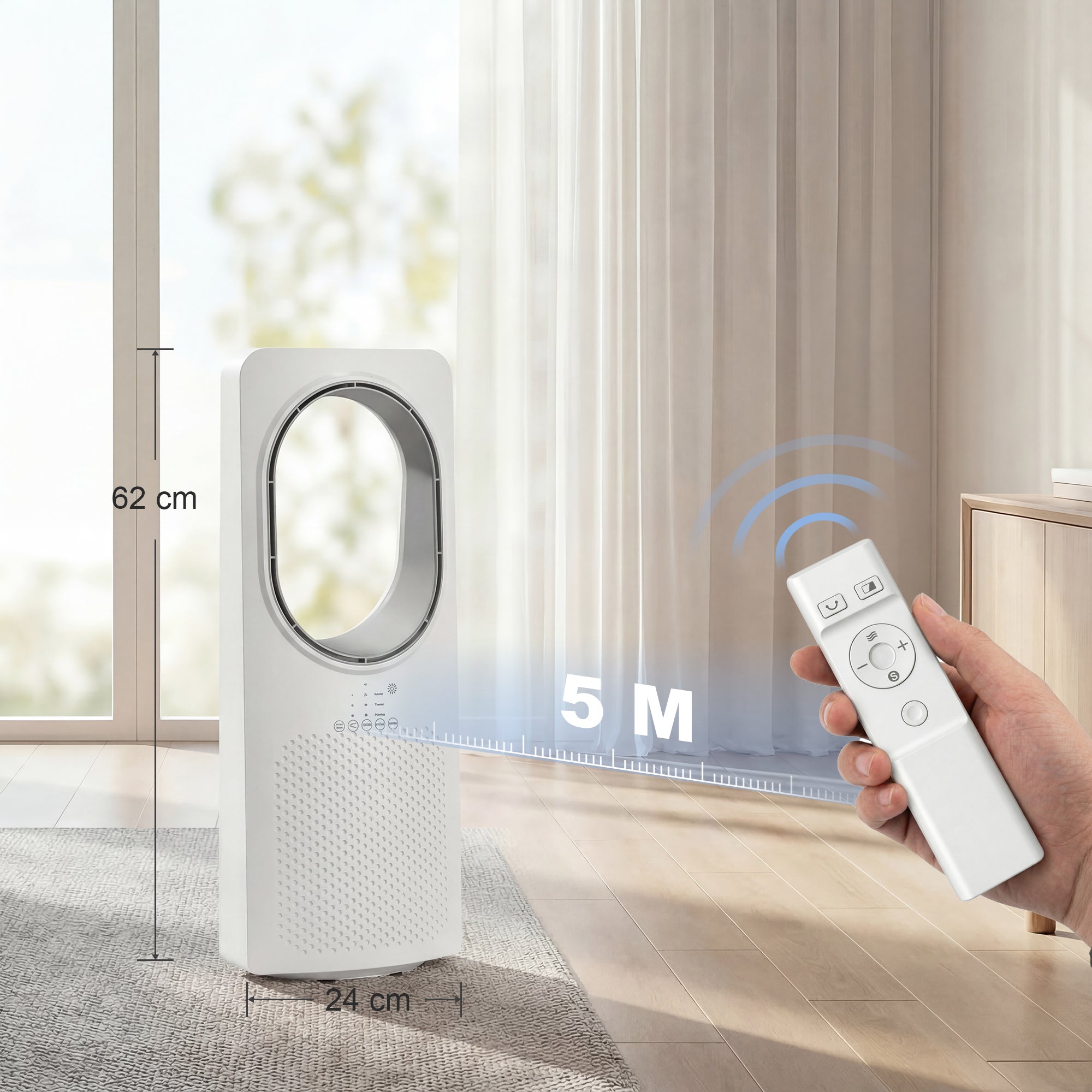 HOMCOM Bladeless Tower Fan for Bedroom, 36dB Standing Cooling Fan with Oscillating, 3 Speeds, 3 Modes, 15H Timer, White 