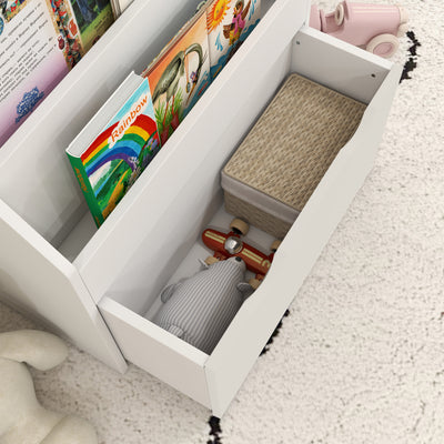 AIYAPLAY Bookcase for Kids with Shelves, Drawer, Bookcase for Bedroom, Playroom, White 