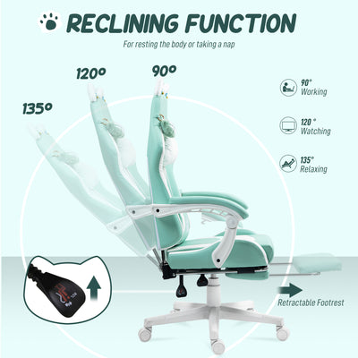 HOMCOM Cat Ear and Paw Reclining Office Chair, with Footrest - Light Blue/White 