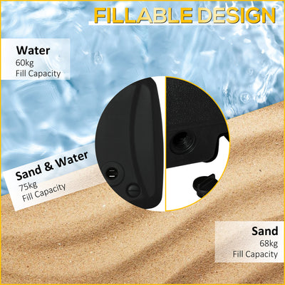 Outsunny Parasol Base, Water and Sand Filled, Up to 75kg, Portable Umbrella Stand Weights for Cantilever Banana Parasol with Wheels, Black 