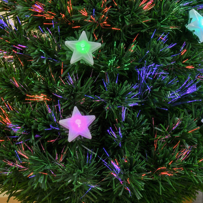 HOMCOM 4FT Prelit Artificial Christmas Tree Fibre Optic Star LED Light Holiday Home Xmas Decoration with LED Light for Indoor Party, Green 