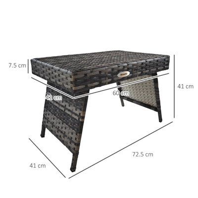 Outsunny Foldable Outdoor Coffee Table, Steel Frame Rattan Side Table, Coffee Table Side Table for Garden, Mixed Grey 