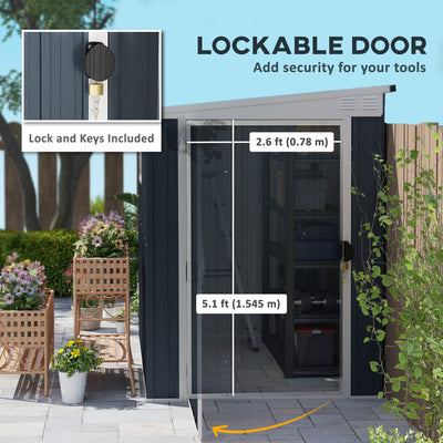 Outsunny 4 x 6ft Garden Metal Shed, Outdoor Storage Shed with Window, 2 Vents and Lockable Door for Garden, Patio, Dark Grey 