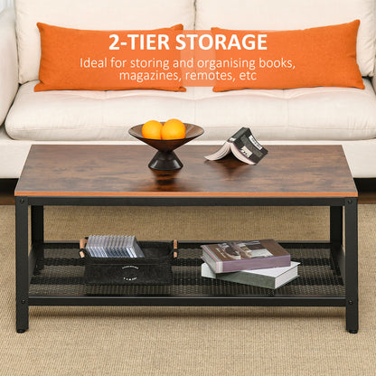 HOMCOM Coffee Table Industrial Side Table Living Room Table with Storage Shelf and Metal Frame for Home Office, 106L x 60W x 45Hcm 