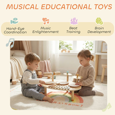 AIYAPLAY Baby Drum Kit, Wooden Kids Musical Instruments with Drums and Xylophone, Gifts for Girls Boys Birthday, Natural 