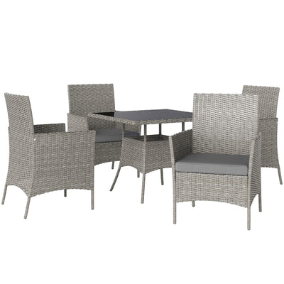Outsunny Five-Pieces Rattan Dining Set - Light Grey 