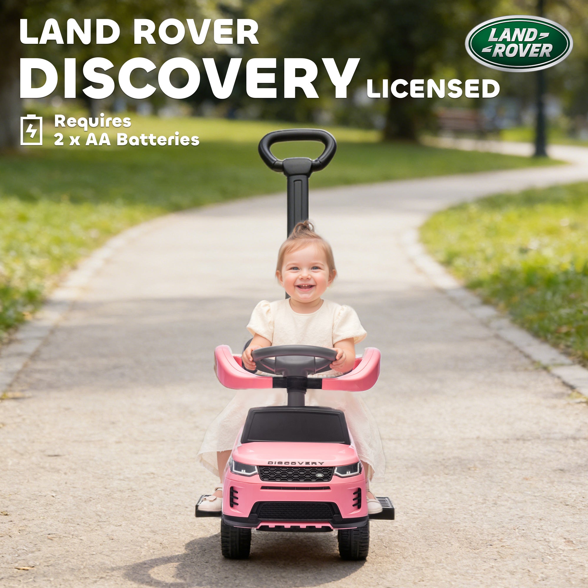AIYAPLAY Land Rover Discovery Licensed Baby Push Car, 2-in-1 Ride on Car with Push Handle and Safety Guardrail, Pink 