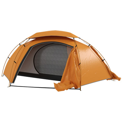 Outsunny Aluminium Frame Camping Tent Dome Tent with Removable Rainfly, 2000mm Waterproof, for 1-2 Man, Orange 