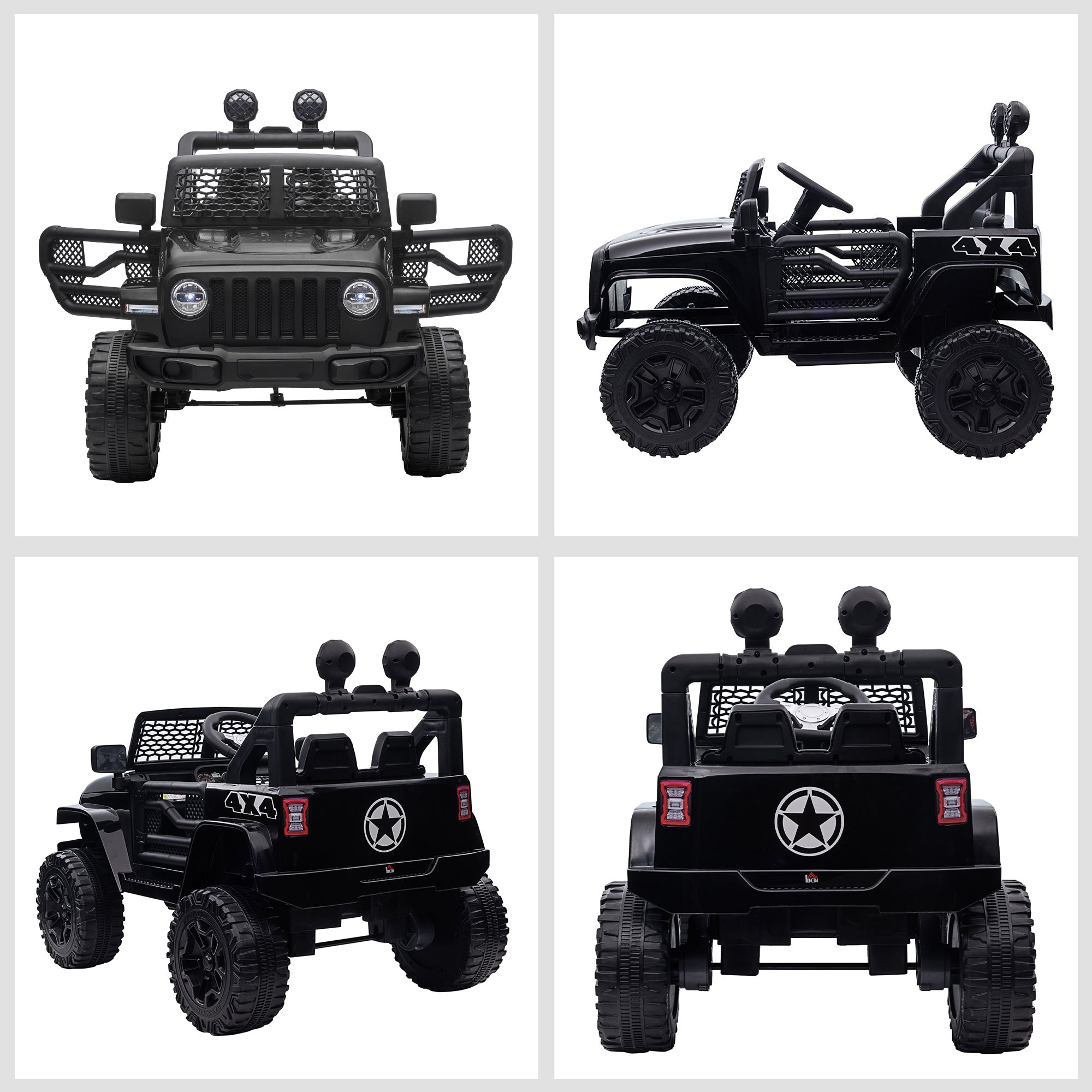 HOMCOM Kids Electric Ride On Car 12V Off Road Toy with Parental Remote Control 2 Motors Horn Lights Suspension Wheels for 3-6 Years Old Black 