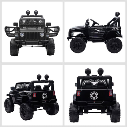 HOMCOM Kids Electric Ride On Car 12V Off Road Toy with Parental Remote Control 2 Motors Horn Lights Suspension Wheels for 3-6 Years Old Black 